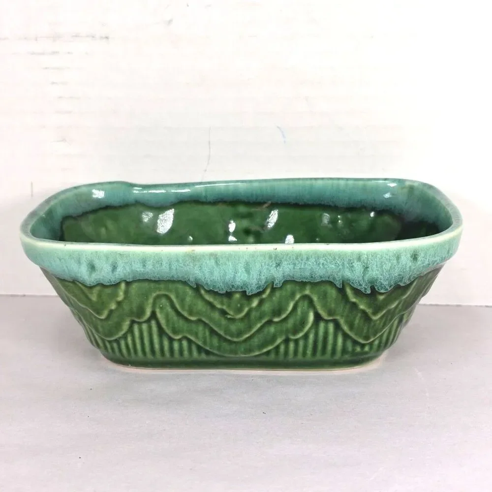 Vintage Cookson Pottery Oblong Green Blue Drip Marked B-06 Made In USA